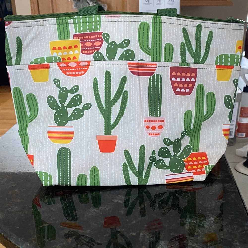 Thirty-One Cactus Print Bin - Green and Red